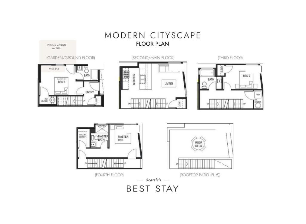 Rooftop Patio With Waterview, Private Garden & Grill 3Br 3Ba- Modern Cityscape Σιάτλ Εξωτερικό φωτογραφία